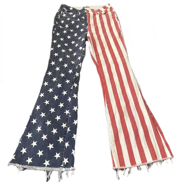 American Flag Denim High Waist Flare Jeans Hot Pants Stretch by Judy Blue Sz 11 - Picture 3 of 5